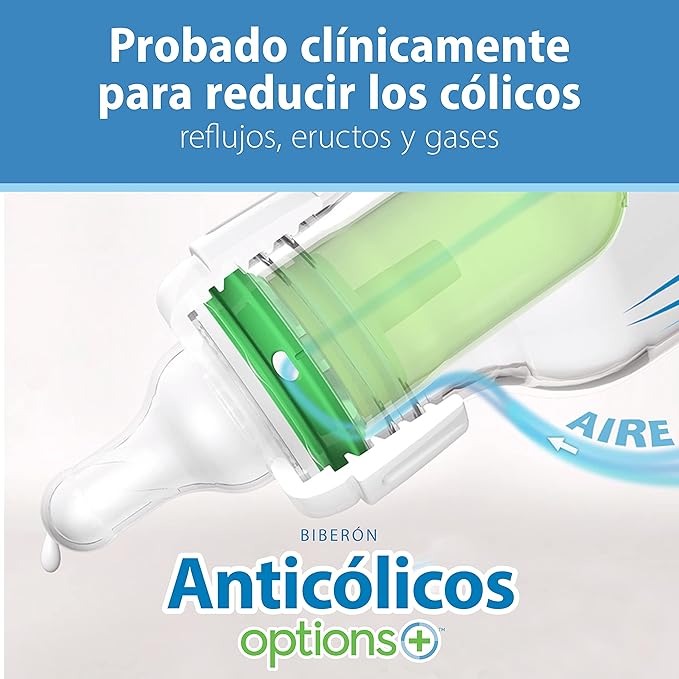 Dr. Brown's Natural Flow Anti-Colic Options+ Narrow Baby Bottle, 2 oz/60 mL, with Preemie Flow Nipple, 0m+, 4 Pack
