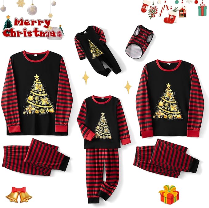 Awoscut Christmas Family Matching Pajamas Christmas Pjs Holiday Nightwear Sleepwear Sets Long Sleeve Pjs