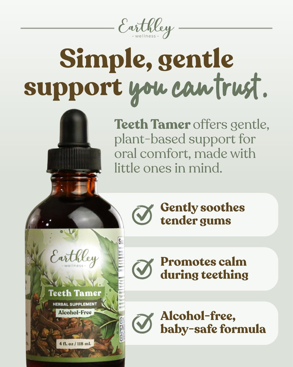 Earthley Wellness Teeth Tamer, Teething Relief for Babies & Kids, Organic Herbal Formula, 3 Month Supply (1.69 oz Glass,1,000 Drops)