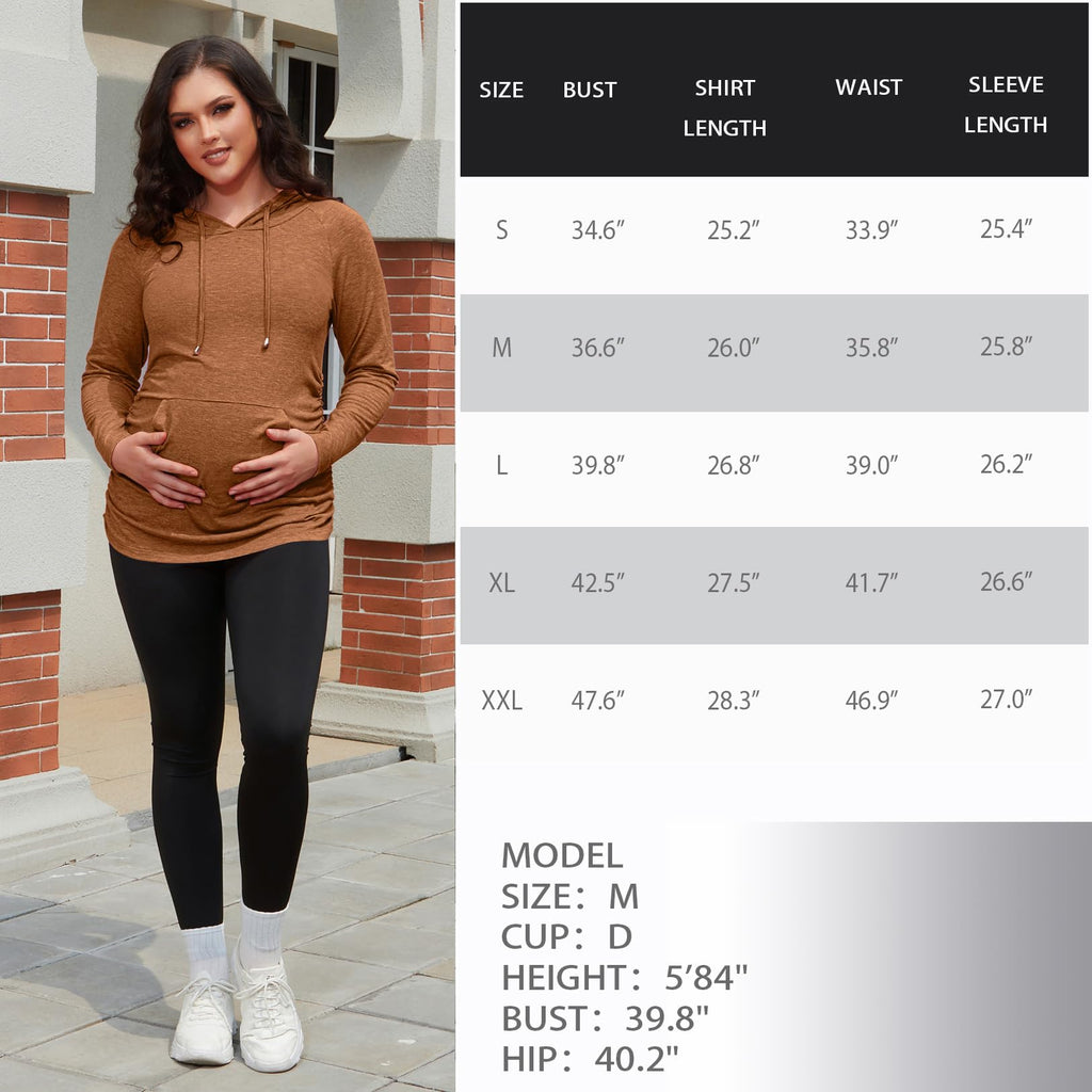 GINKANA Maternity Long Sleeve Hooded Sweatshirt Lightweight Maternity Casual Hoodie Long Sleeve Tunic Top,Dark Orange,XL