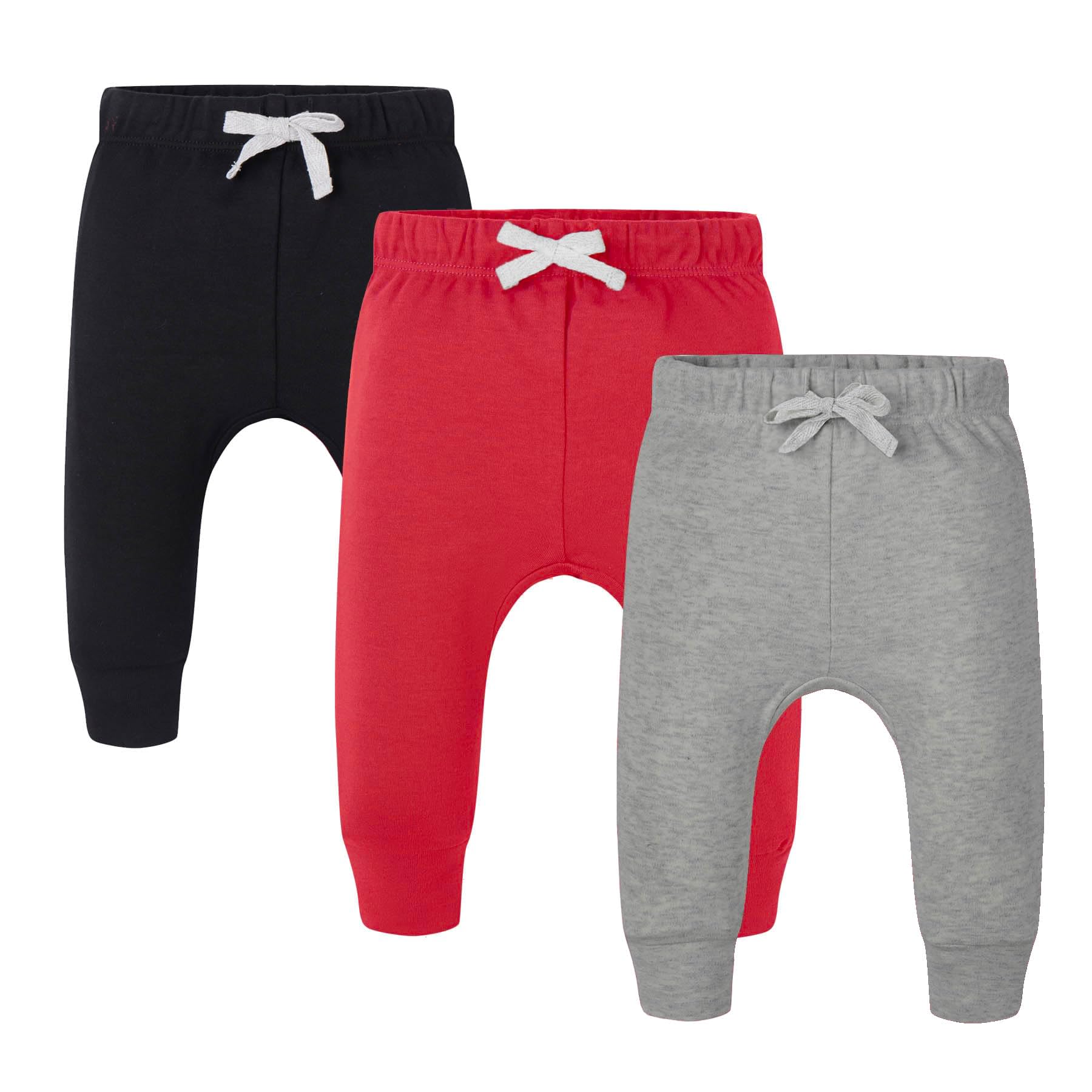 AIUI-HARNSBORN Baby 3 Pack Flexy Pants and Leggings, Baby Pants Infant Boys Girls Tapered Ankle Jogger Pant(6-12 Months, Black/Maroon/Dark Grey)