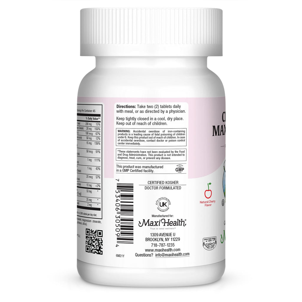 Maxi Health® Chewable Prenatal Vitamins for Women with Iron (90 Tablets)