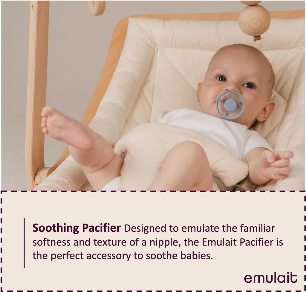 Emulait Baby Pacifier 2-Pack – Soft Silicone Baby Pacifiers for Breastfed Babies, Orthodontic Shape, 6+ Months, Blue