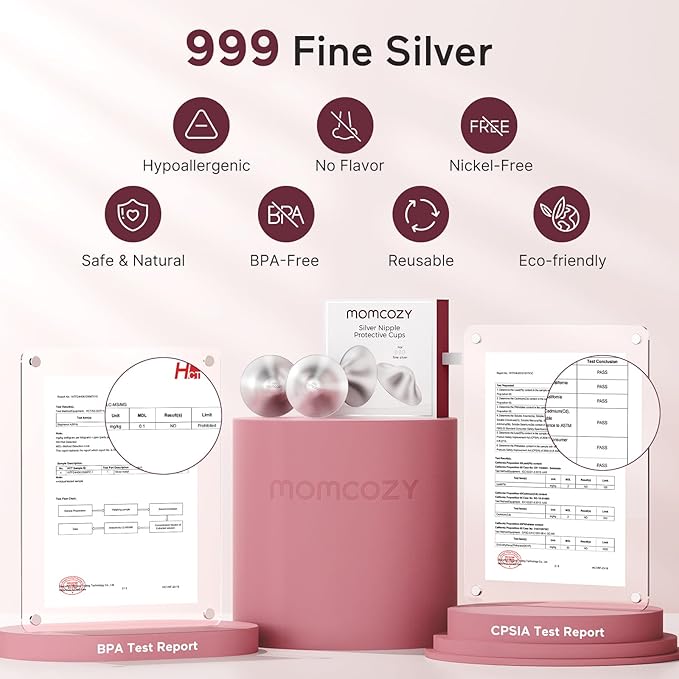 Momcozy 999 Silver Nursing Cups, Hole-Free Design, 999 Silver Nipple Shields, Breastfeeding Essentials, Silver Nipple Shields for Breastfeeding Newborns, Metal Nipple Shields, XL Size