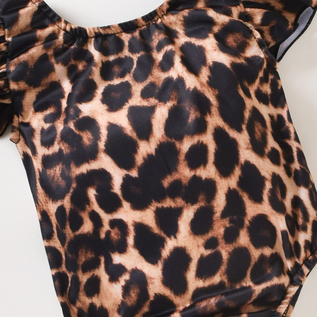 Toddler Baby Girl Ruffles Leopard Swimsuit One Piece Swimwear Bathing Set (Leopard, 12-18 Months)