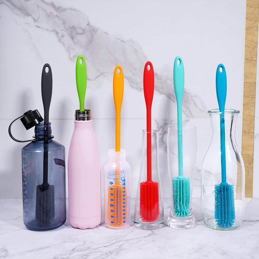 Purtribe Silicone Bottle Brush, Long Handle Bottle Cleaner Brush, Charcoal