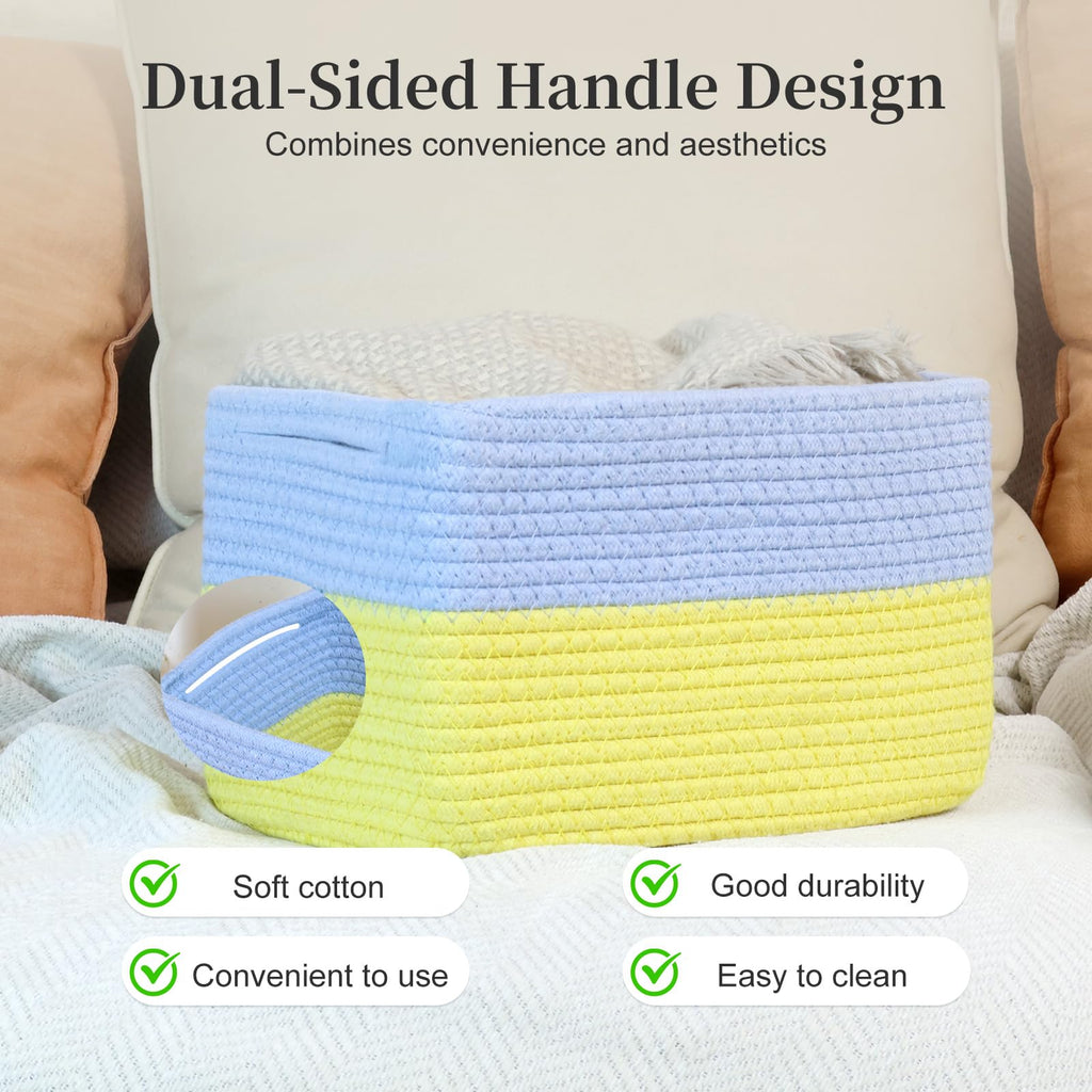 Hopegiver 3 Pack Rainbow Woven Storage Baskets for Shelves, 11x8x7 Inch Cotton Rope Decorative Organizer Bins for Blanket Clothes Book Baby Pet, Colorful Toy Basket for Kids Room, Playroom, Nursery