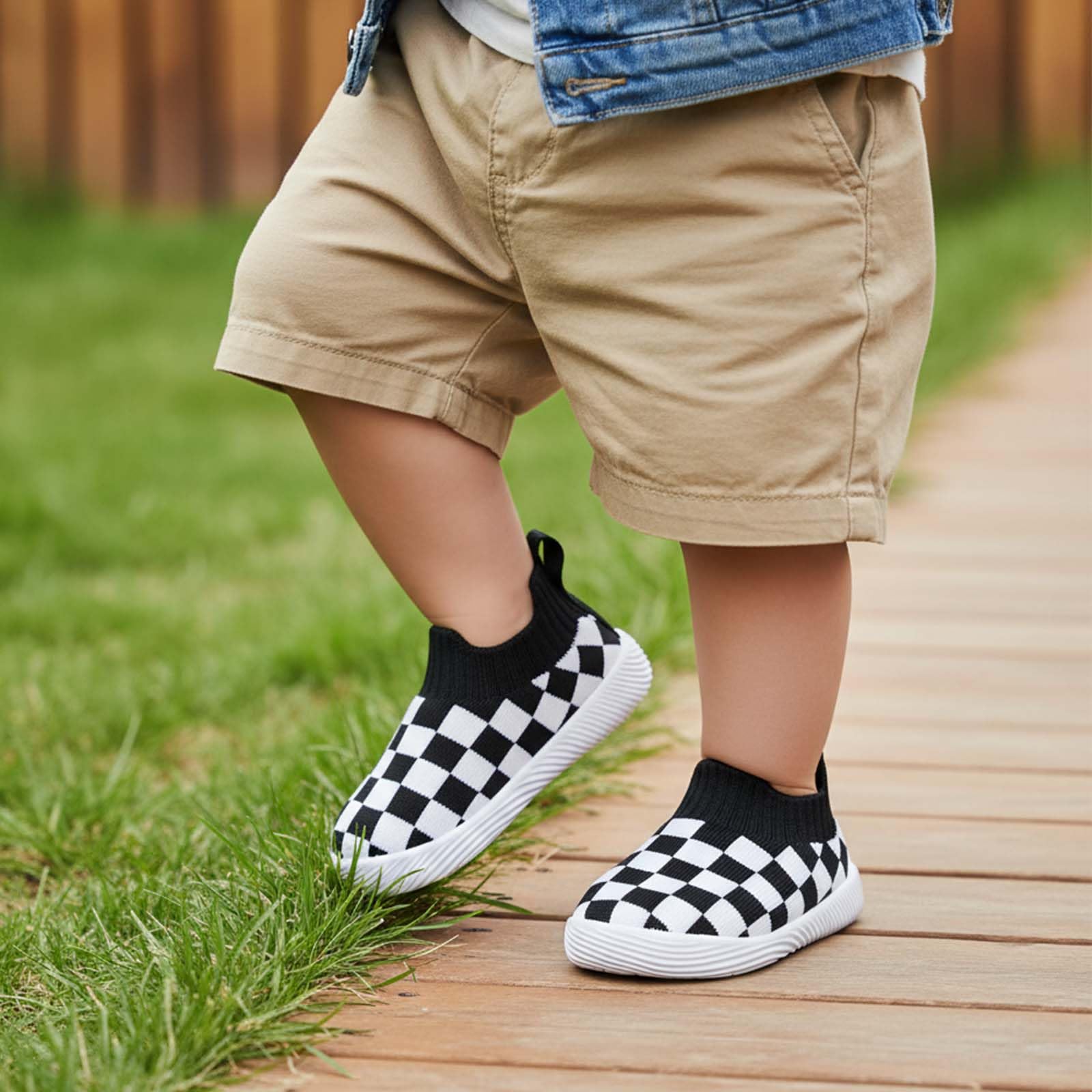 MORENDL Toddler Shoes Baby Walking Sock Shoes Non-Slip Breathable Boys & Girls Sneakers Infant Tennis Shoes Black White Size 7