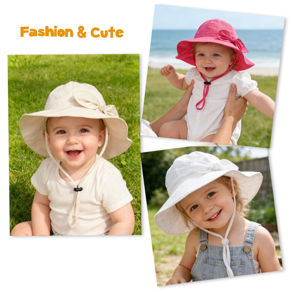 Baby Girl Sun Hat with UPF 50+ Outdoor Adjustable Beach Hat with Wide Brim Bucket Hats (2-3岁)