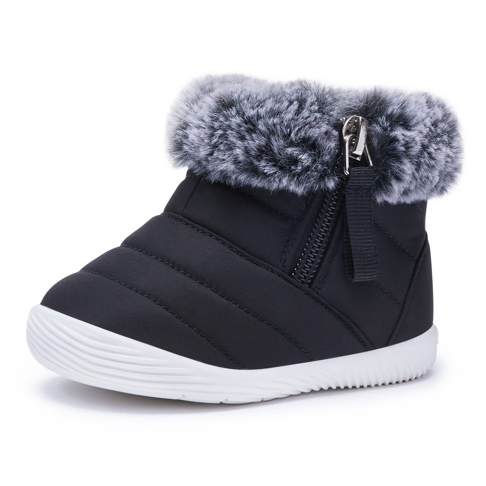BMCiTYBM Baby Boy Girl Snow Boots Waterproof Infant Winter Warm Booties Nonslip Lightweight Outdoor Shoes for First Walkers 6 9 12 18 24 Months Black Size 6-12 Months