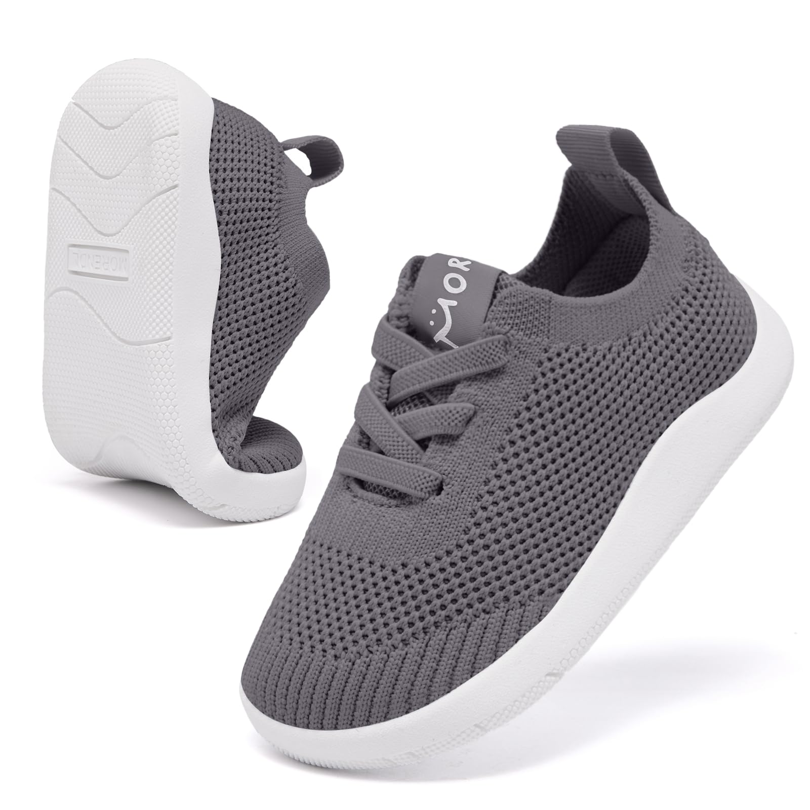 MORENDL Toddler Shoes Boys First Wide Toe Barefoot Walking Shoes Baby Boy Non-Slip Slip On Tennis Sneakers Darkgray 12-15 Months