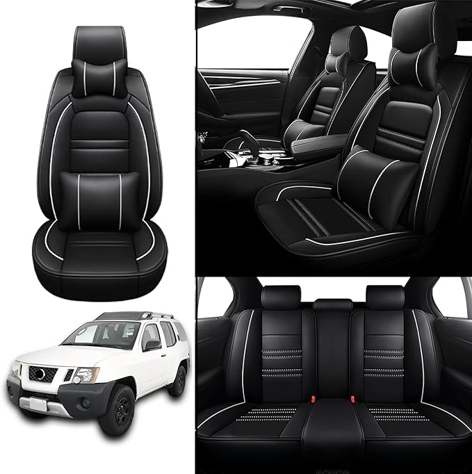 Car Seat Covers for Nissan Car Xterra 2000-2015 | 5-Seats Seat Covers, Waterproof Seat Protectors, Automotive Seat Covers (Full Set with Pillow,Black&White Line)