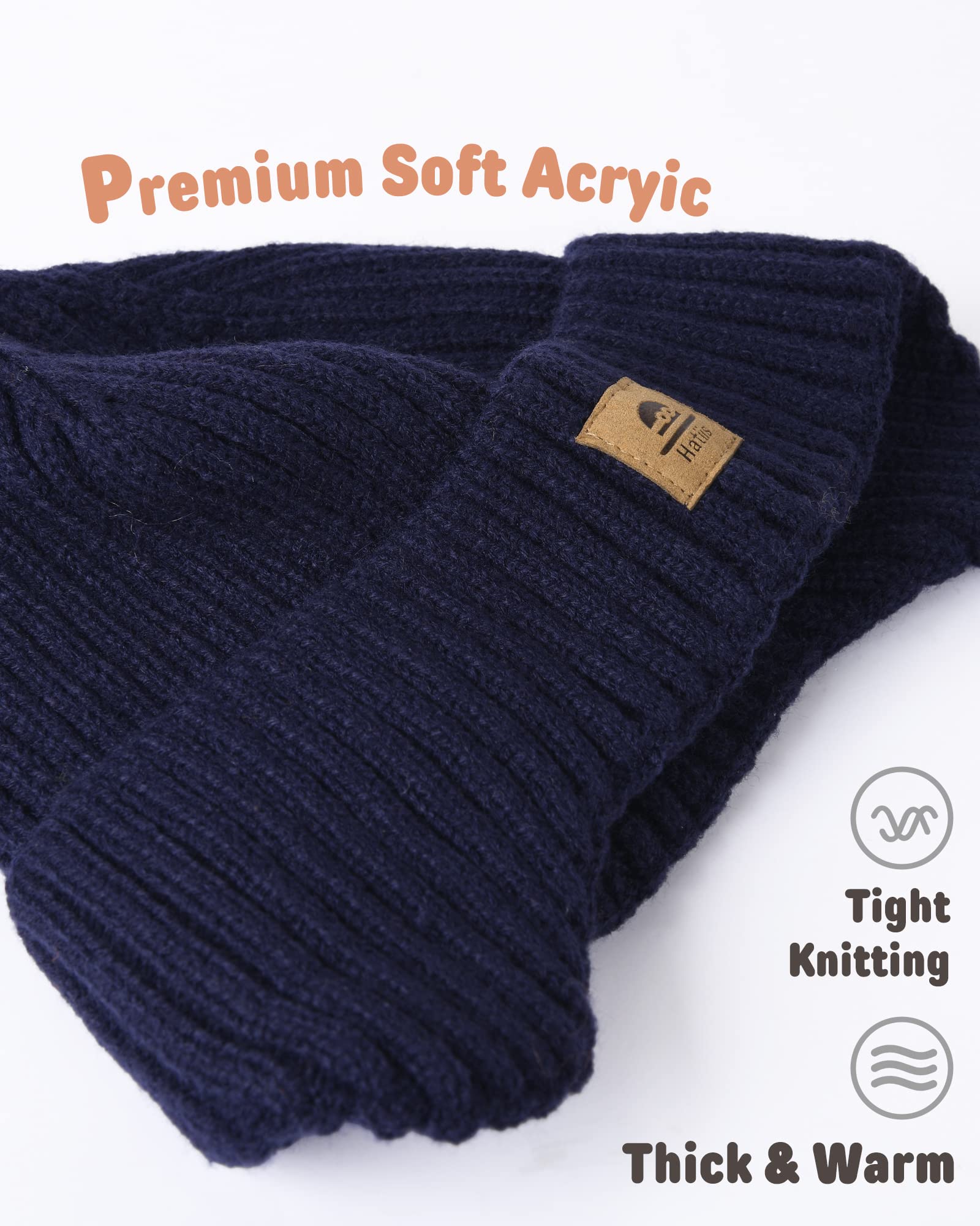 Baby Beanie Fleece Lined Toddler Winter Hat with Ear Flaps Little Girls Boys Warm Hats Cute Beanies for Kids Navy