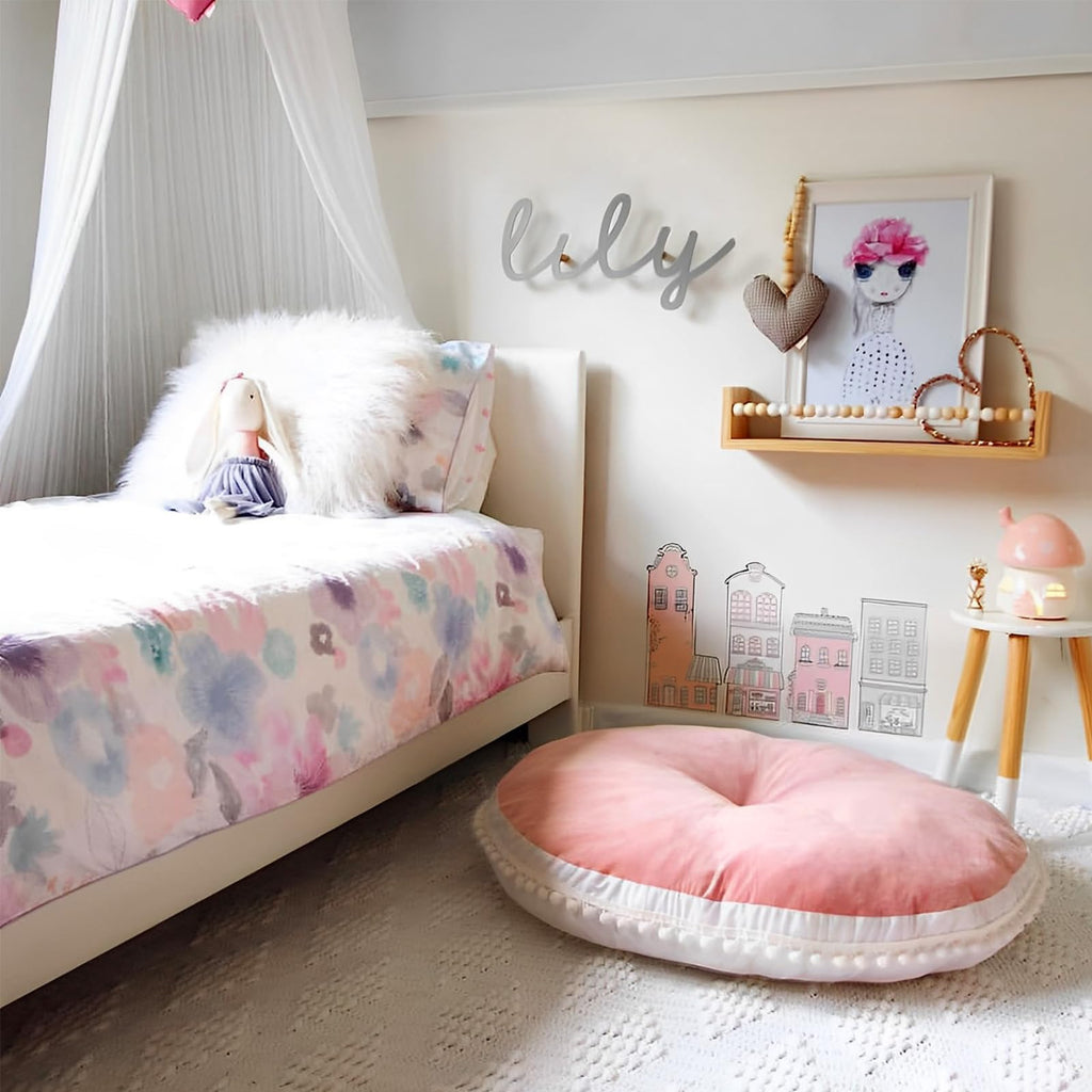 Kishome Large Floor Pillow Kids Round Floor Cushion Seating Pink