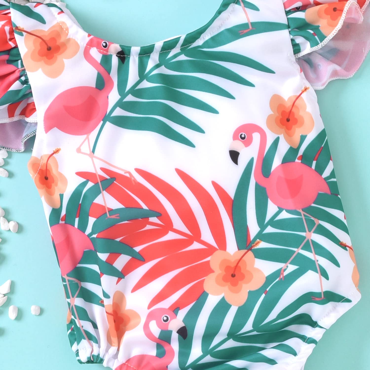 2-3T Infant Baby Girl Flamingo Swimsuit Hawaiian One Piece Ruffles Swimwear Bathing Set 24 Months