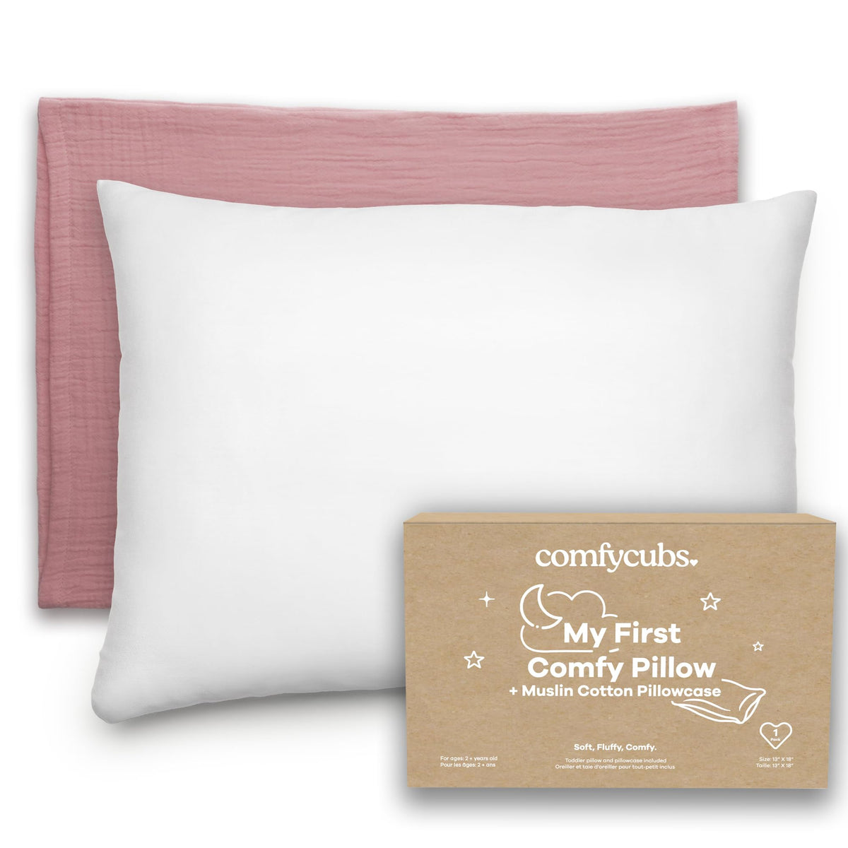 Comfy Cubs Toddler Pillow with Muslin Pillowcase, 13 x 18 in, 2 Pack - Lightweight, Breathable Microfiber Fill for Sleeping and Travel - Soft and Cozy Small Pillow for Toddlers - Sage