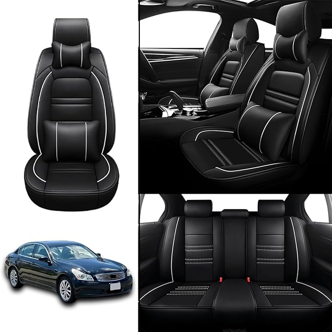 Car Seat Covers for Infiniti g35 2003-2008 | 5-Seats Seat Covers, Waterproof Seat Protectors, Automotive Seat Covers (Full Set with Pillow,Black&White Line)