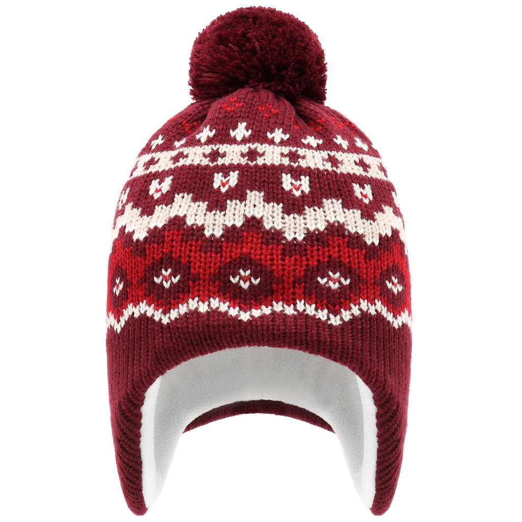 Duoyeree Kids Beanie Dinosaur Pom Pom Knit Winter Hat Fleece Lined for 1-7T