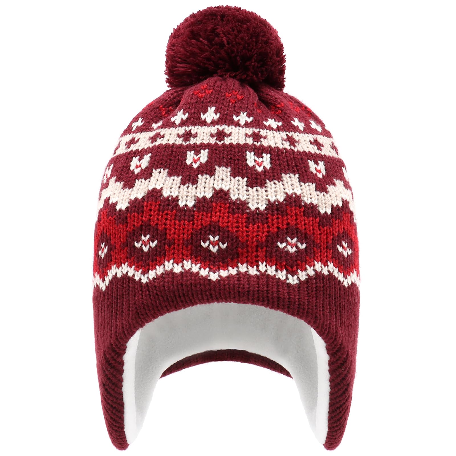 Duoyeree Kids Beanie Dinosaur Pom Pom Knit Winter Hat Fleece Lined for 1-7T