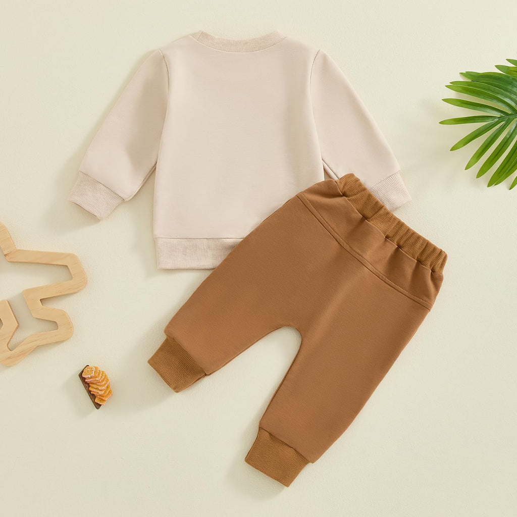 Sejardin Toddler Baby Boy Fall Winter Outfit Long Sleeve Letter Print Sweatshirts and Jogger Pants Infant Boy Clothes (Dads Little Dude Khaki, 12-18 Months)