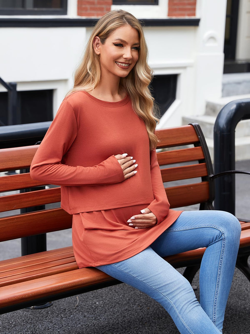 Ecavus Women's 3Pack Maternity Nursing Shirts Long Sleeve Double Layer Breastfeeding Shirts Comfy Pregnancy Clothes