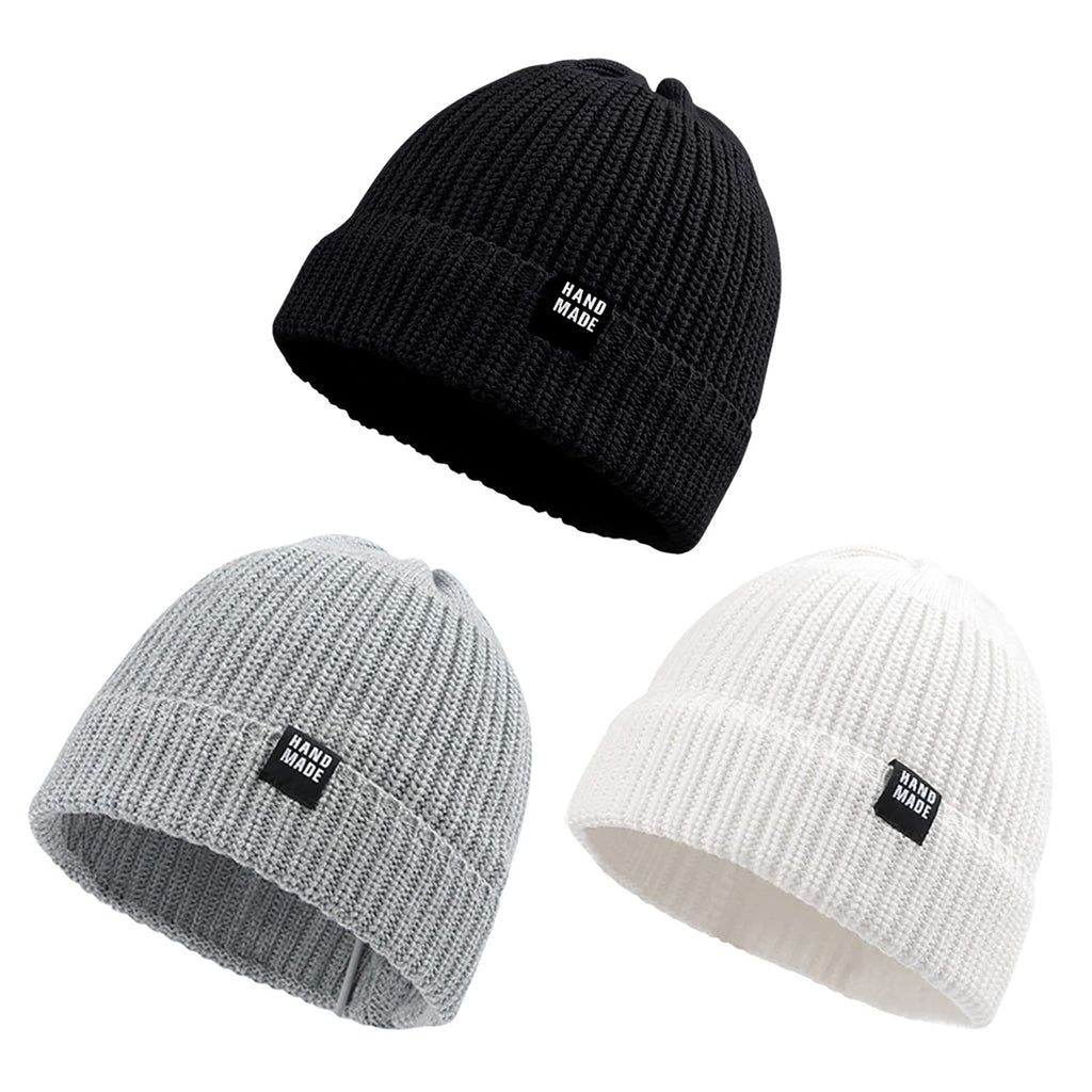 JANGANNSA Simple Knitted Baby Beanie Hip-Hop Boys Winter Hat Toddler Kids Bonnet for Girls 0-5Y (Black+Light Gray+White,L)