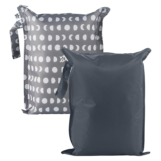 Tiny Twinkle Wet Dry Bag – 2 Pack Reusable Waterproof & Mess Proof Wet Bags for Swimsuits & Travel, Baby Towels & Beach Essentials,a Diaper Bag Must-Have(Luna)