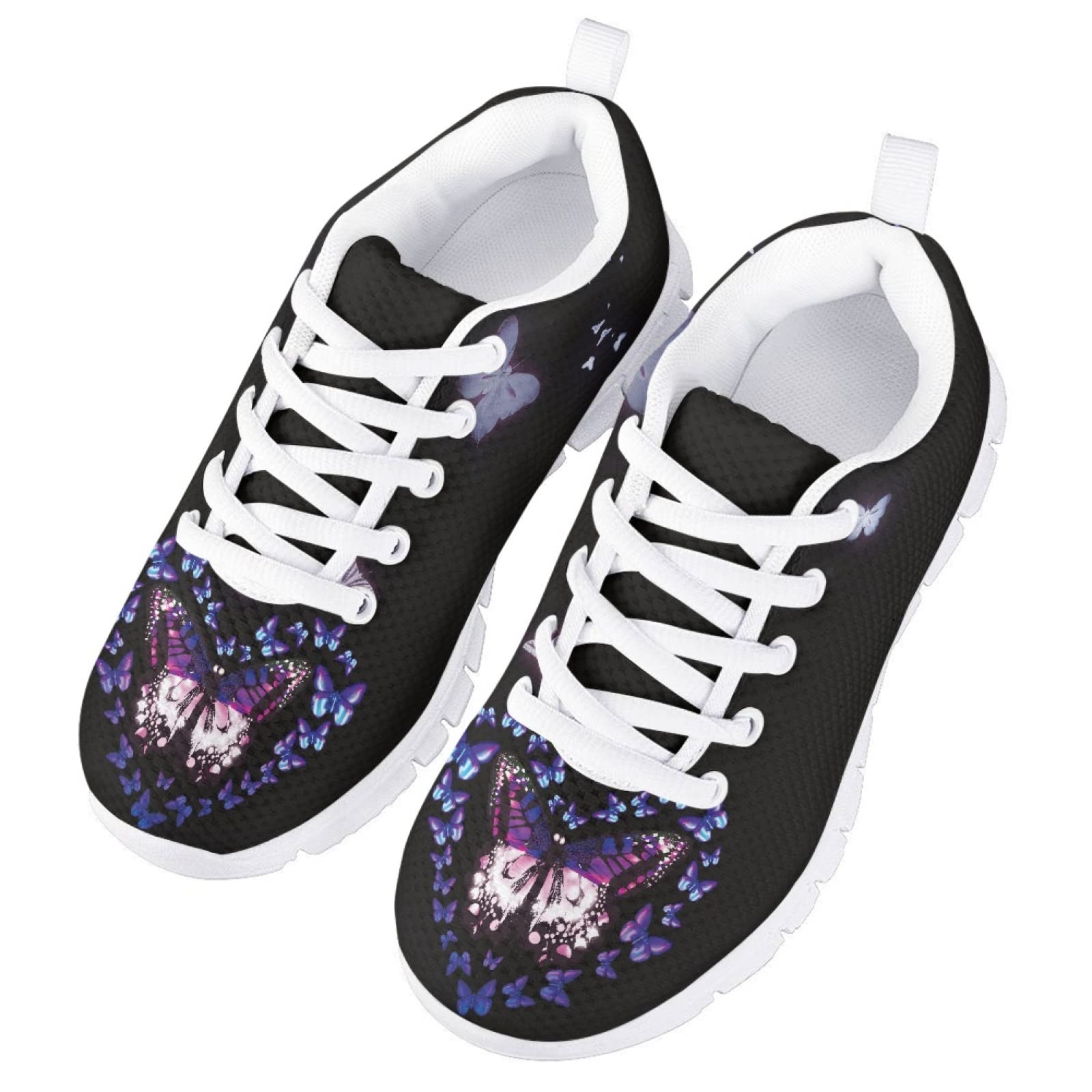 MARSVOVO First Shoes for Walking Boy Girl Comfortable Lightweight Breathable Athletic Girl Running Shoes Resistant Casual Sport Toddler Girl Slip On Sneakers Butterfly Black Printed Size 2 US