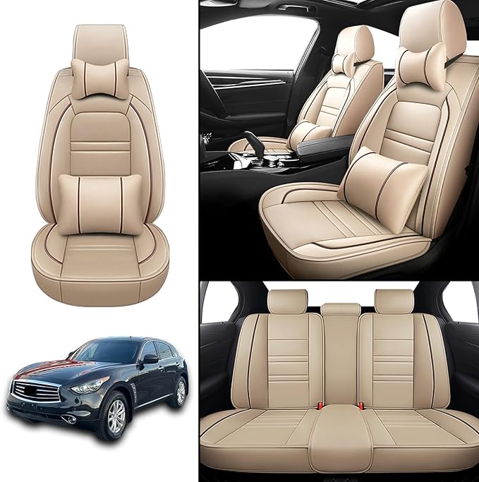Car Seat Covers for Infiniti fx35 2003-2012 | 5-Seats Seat Covers, Waterproof Seat Protectors, Automotive Seat Covers (Full Set with Pillow,Beige)