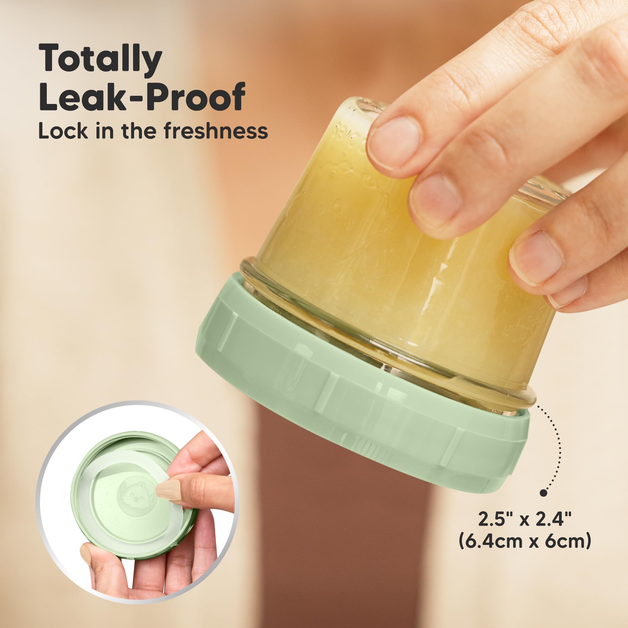 KeaBabies 12pk 4oz Glass Baby Food Containers with Lids, Leak-Proof (Sage)