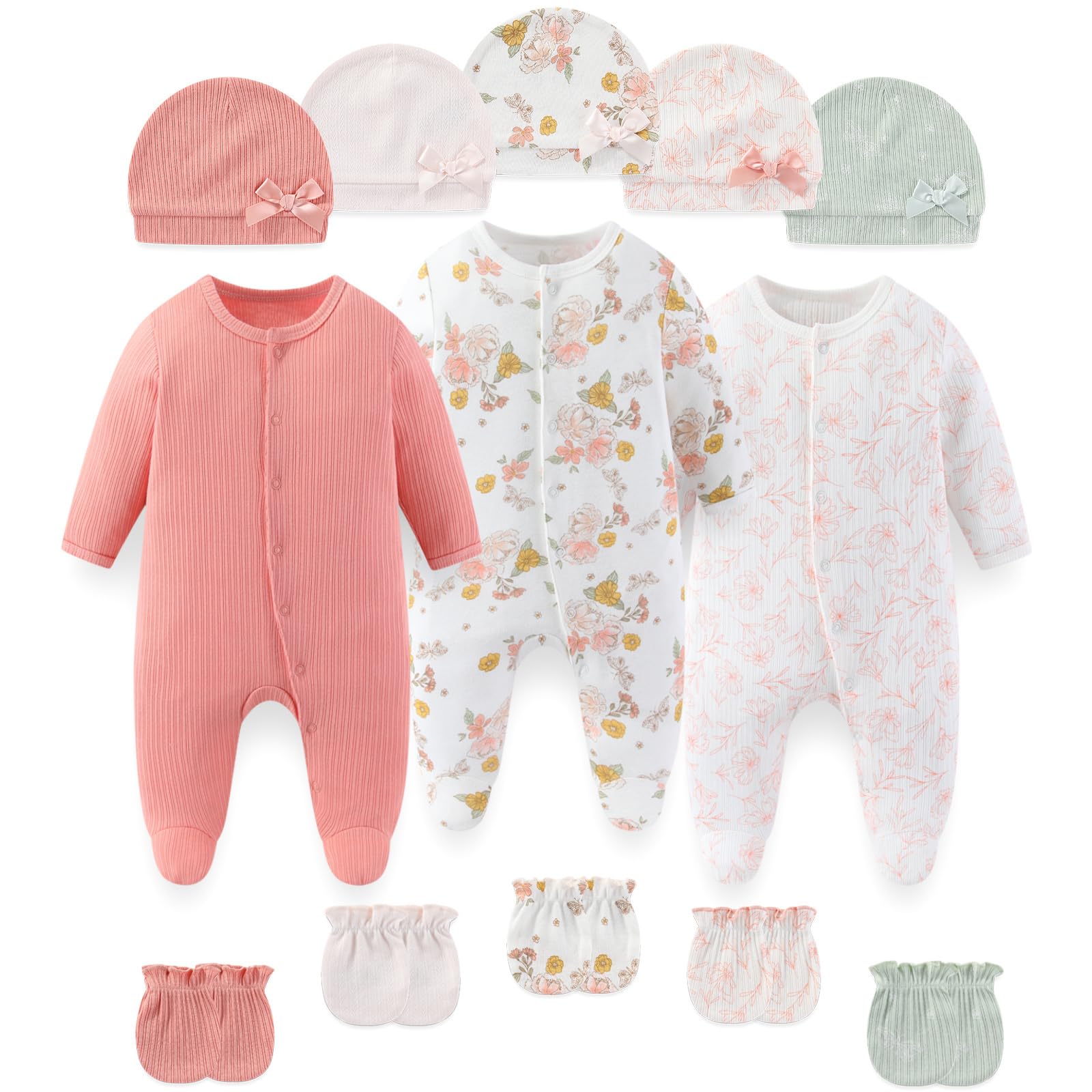 falianni Unisex Baby Clothing Set Footed Rompers Hats Gloves