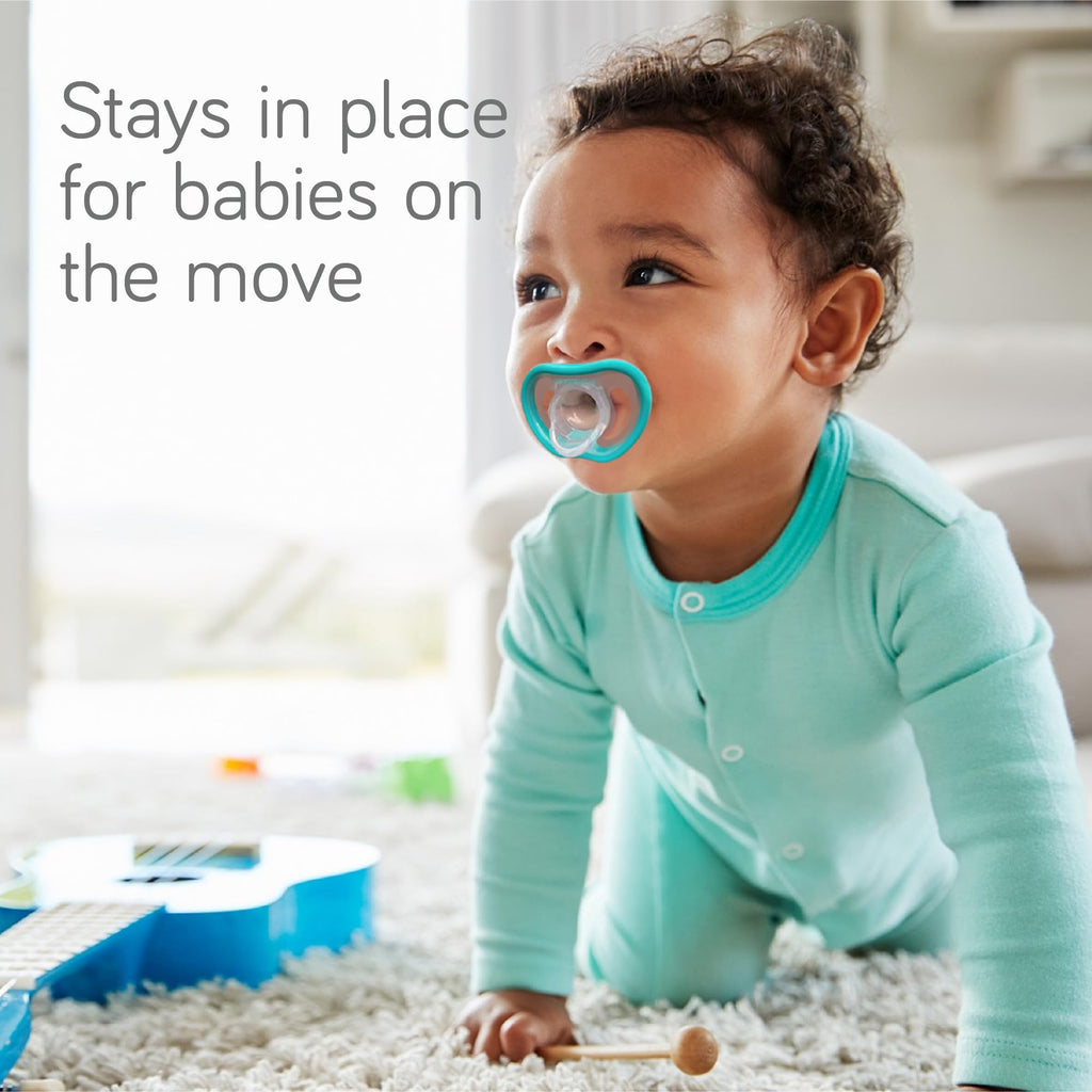 Nanobebe Active Baby Pacifiers 4-36 Months - Orthodontic, Lightweight and Vented, Curves Comfortably with Face Contour, 100% Silicone - BPA Free, Perfect Baby Registry Gift 4pk, Teal/Grey