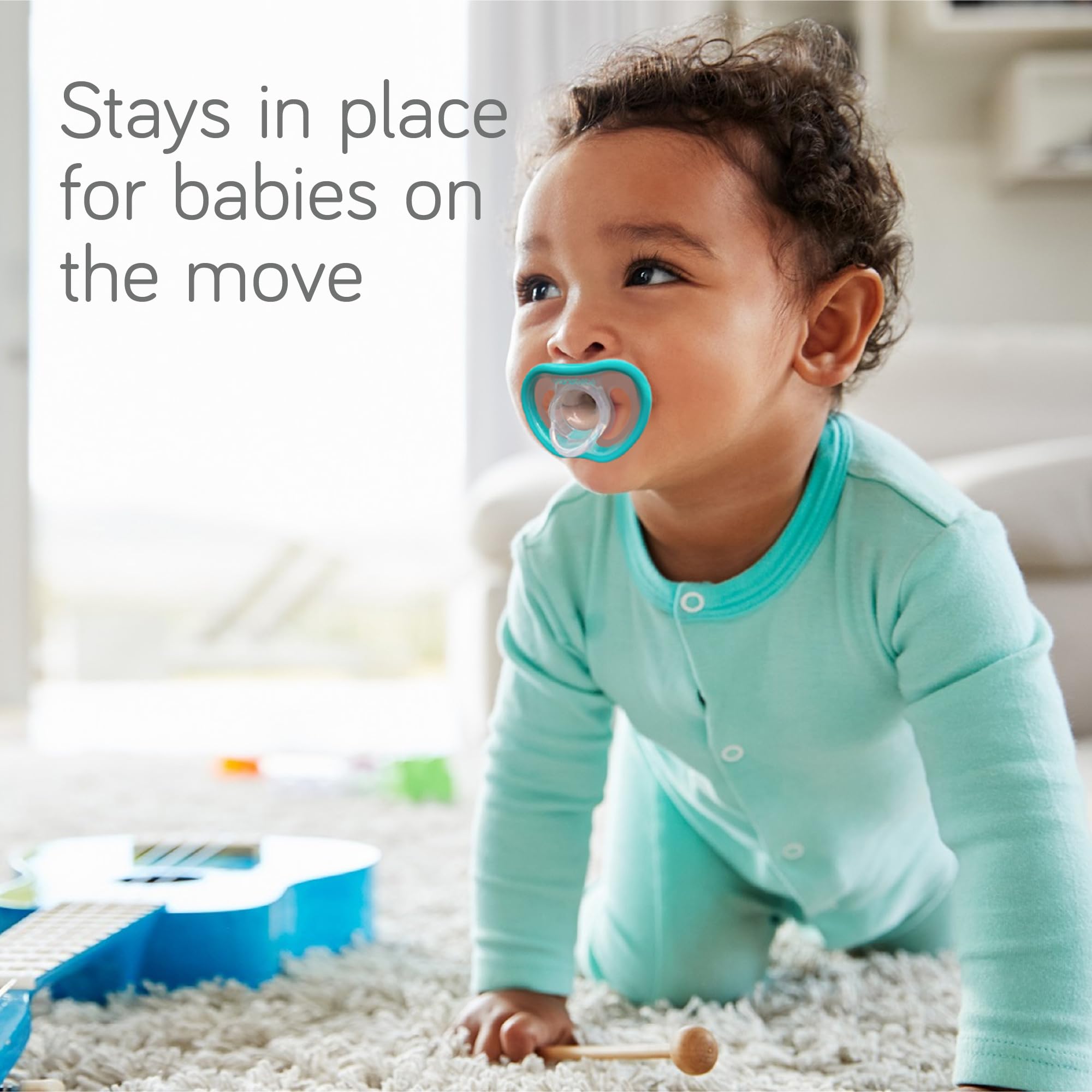 Nanobebe Active Baby Pacifiers 4-36 Months - Orthodontic, Lightweight and Vented, Curves Comfortably with Face Contour, 100% Silicone - BPA Free, Perfect Baby Registry Gift 4pk, Teal/Grey