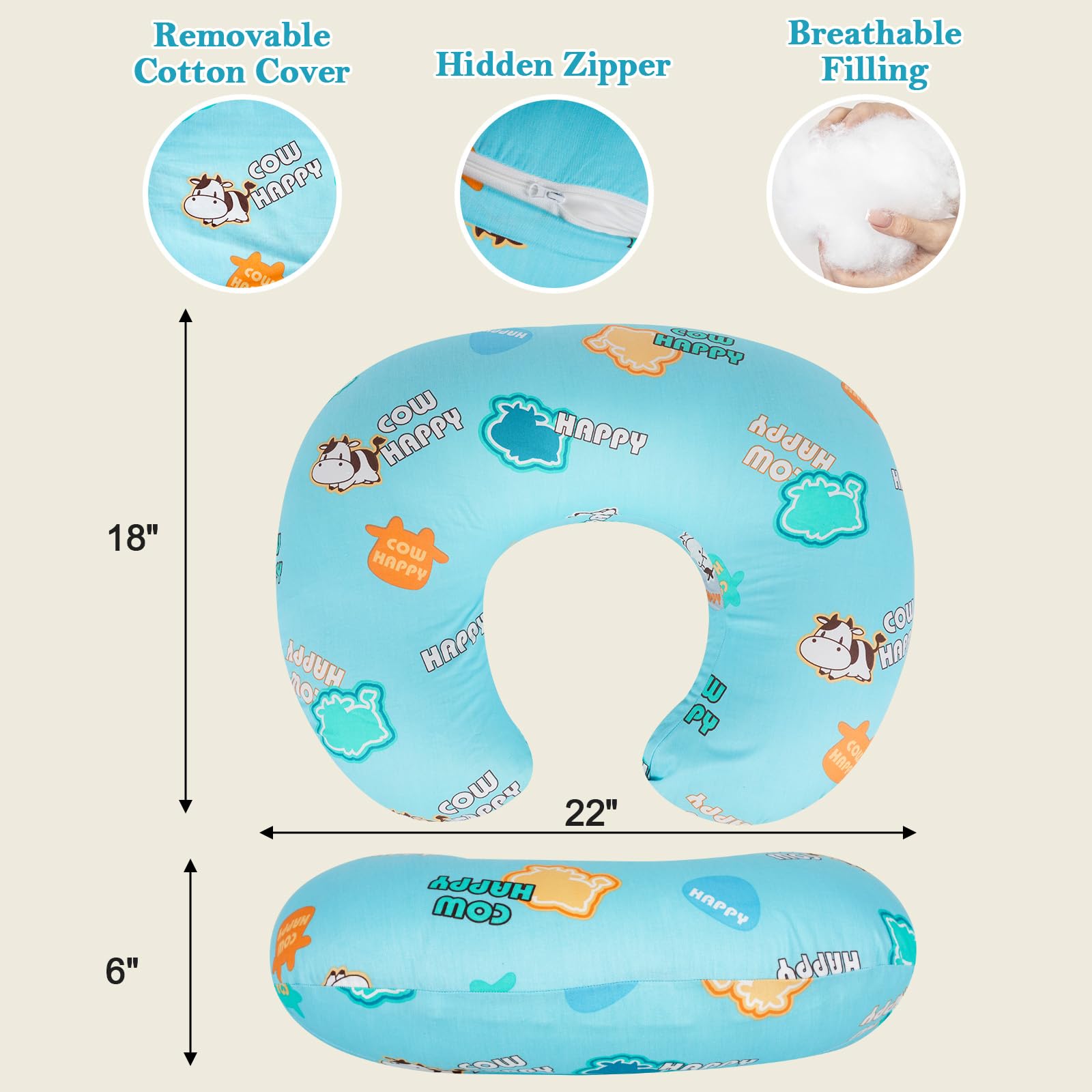 Nursing Pillow & Breastfeeding Pillow – Ergonomic C-Shape for Breastfeeding & Bottle Feeding, Standard Size Breathable with Washable Cover, Hypoallergenic,Tummy Time & Sitting Support ( 0-12Months)