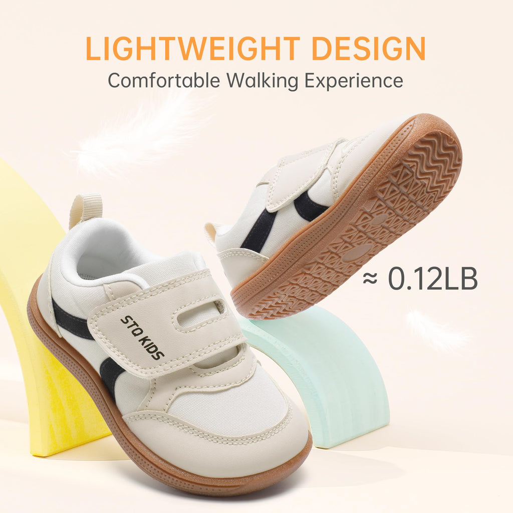 Toddler Boys Shoes Wide Toe Box Barefoot Sneakers Beige White Size T9