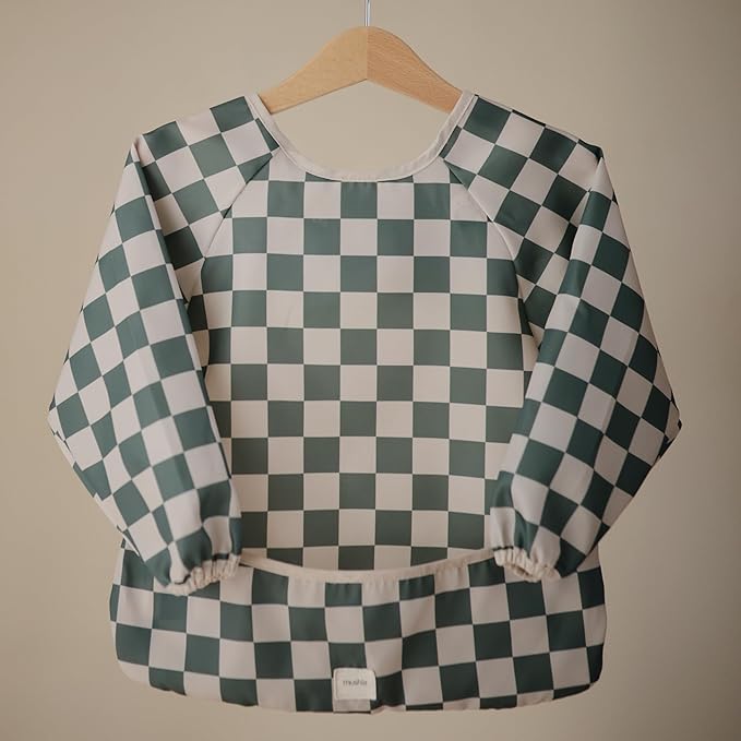 mushie Long Sleeve Baby Bib | Water Resistant Adjustable Fit for Ages 6-24 Months