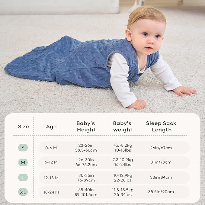 Fleece Baby Sleep Sack 0-6 Months with Plush Dots 1.5 Tog Baby Wearable Blanket with 2-Way Zipper Warm Sleeping Sack for Toddler Infant Newborn - Small, Blue&Green