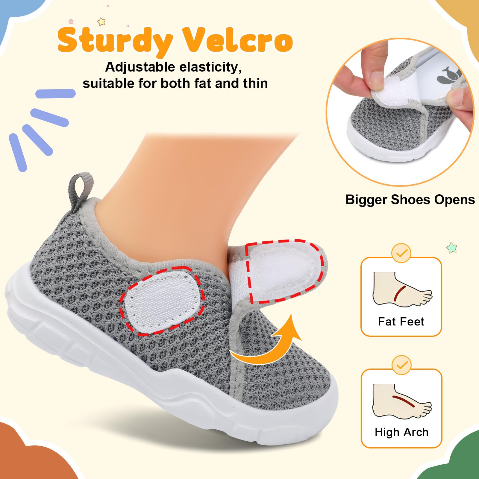 FEETCITY Toddler Walking Shoes Baby Sneakers Boys Girls First Walking Shoes Newborn Crib Shoe Grey
