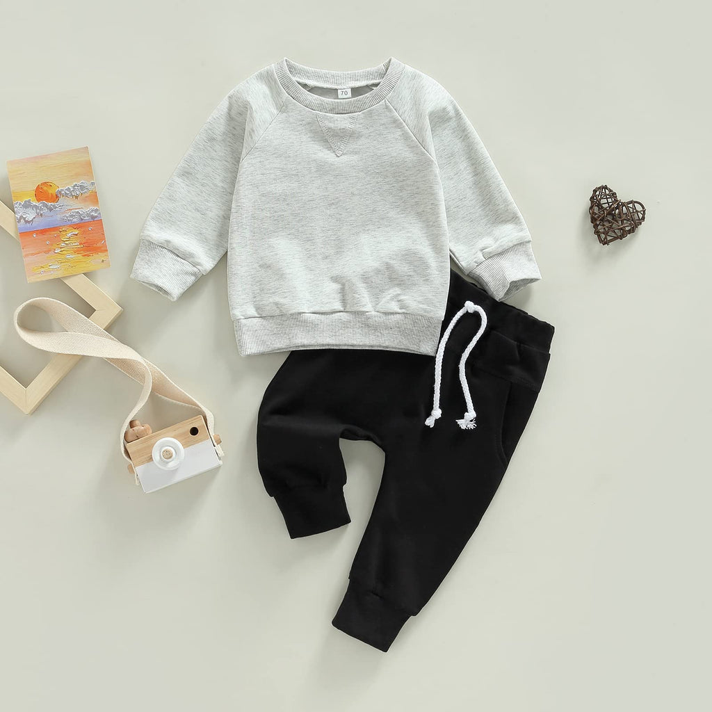 MA&BABY Toddler Baby Boy Clothes Solid Color Sweatshirt Jogger Pants Set