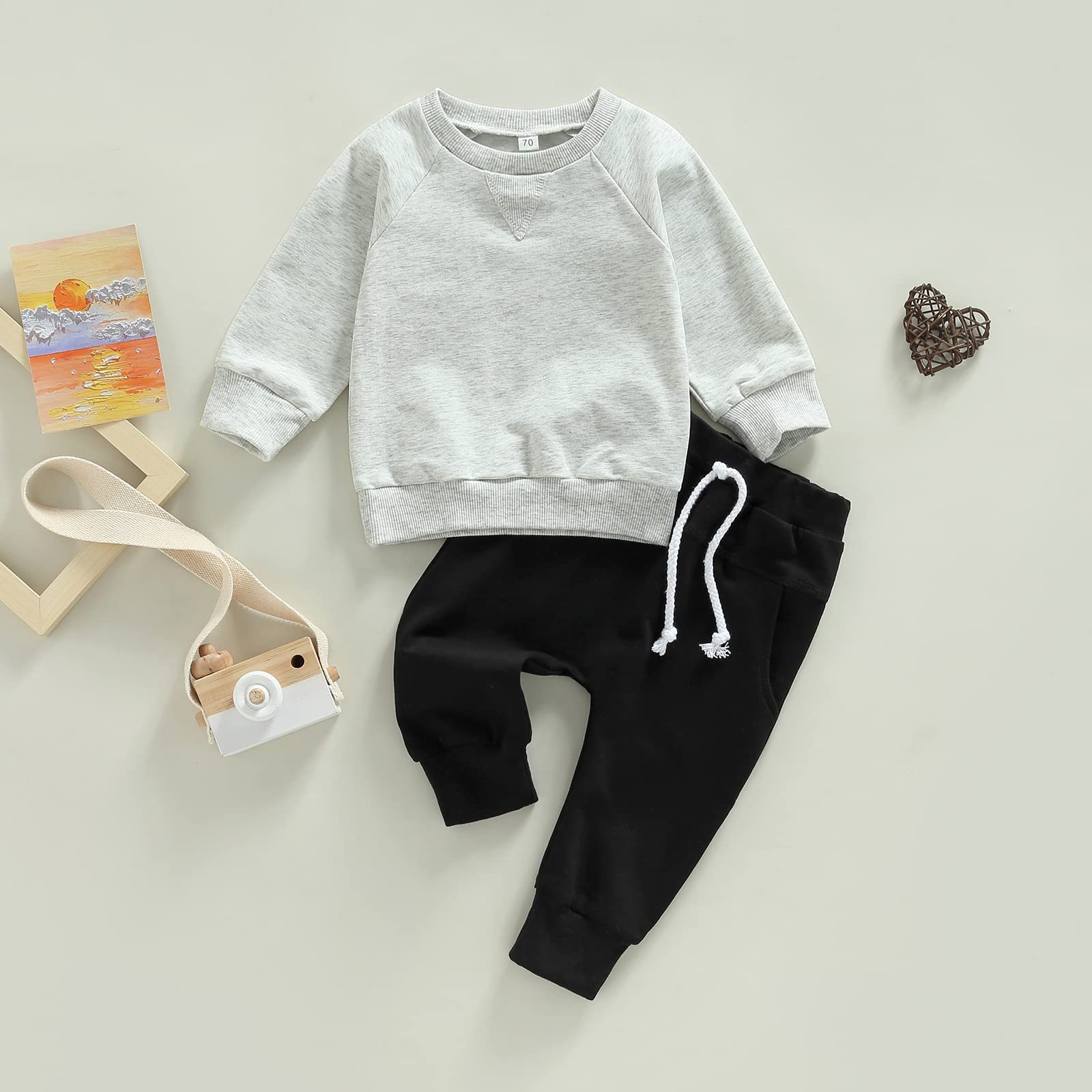 MA&BABY Toddler Baby Boy Clothes Solid Color Sweatshirt Jogger Pants Set