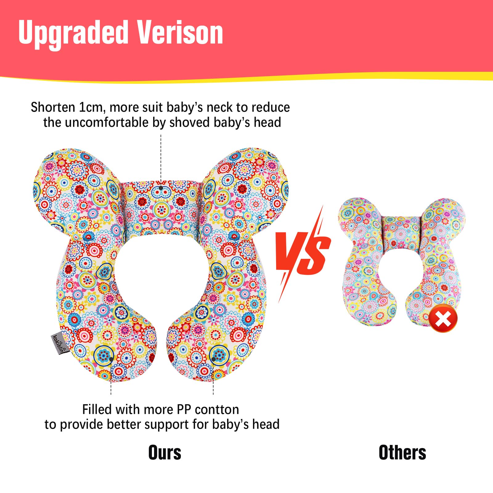 KAKIBLIN Baby Neck Pillow, Upgraded Baby Support Pillow,Baby Neck Support Pillow for Carseat, Newborn Neck Support for Car Seat,Pushchair,Travel (Flower)