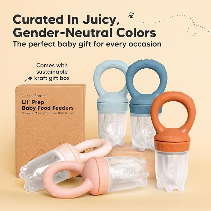 KeaBabies Baby Fruit Feeder 2pk - Silicone Baby Food Feeder for Babies 6-12 Months, Breast Milk Popsicle for Teething, Weaning, Freeze Frozen Solid Food, BPA-Free Infant Feeding Essential (Ocean)