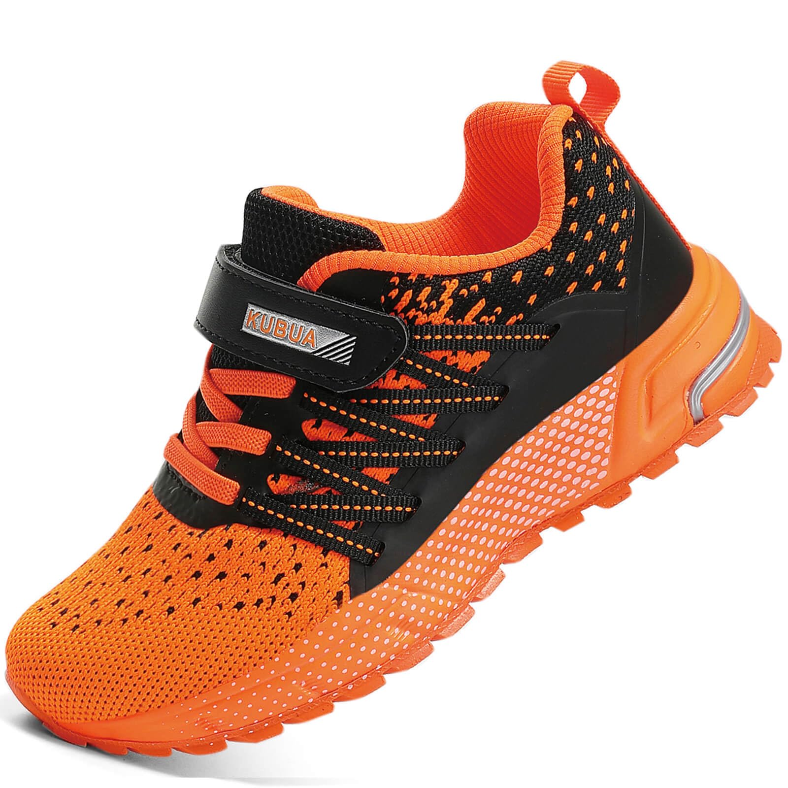 KUBUA Kids Sneakers Lightweight Boys Girls Tennis Shoes Black Orange