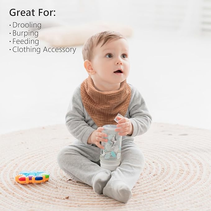 Bearmoss Muslin Baby Bibs 8 Pack Soft Bandana Bibs for Drooling & Teething, Absorbent Burp Cloths with Adjustable Snaps