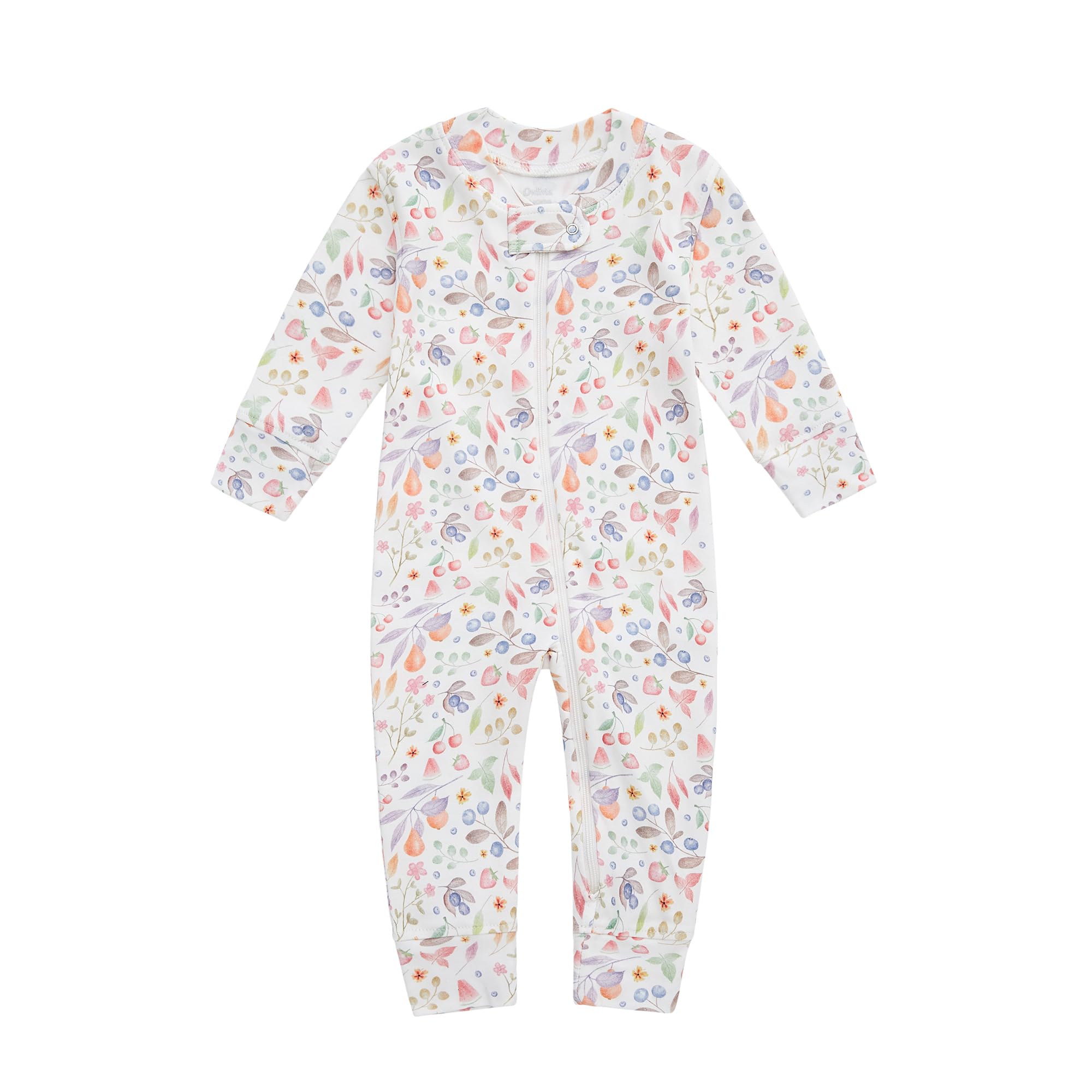 Owlivia Organic Cotton Baby Boy Girl Zip up Sleep N Play, Footless, Long Sleeve(6-12 Months, Fruit Printing)