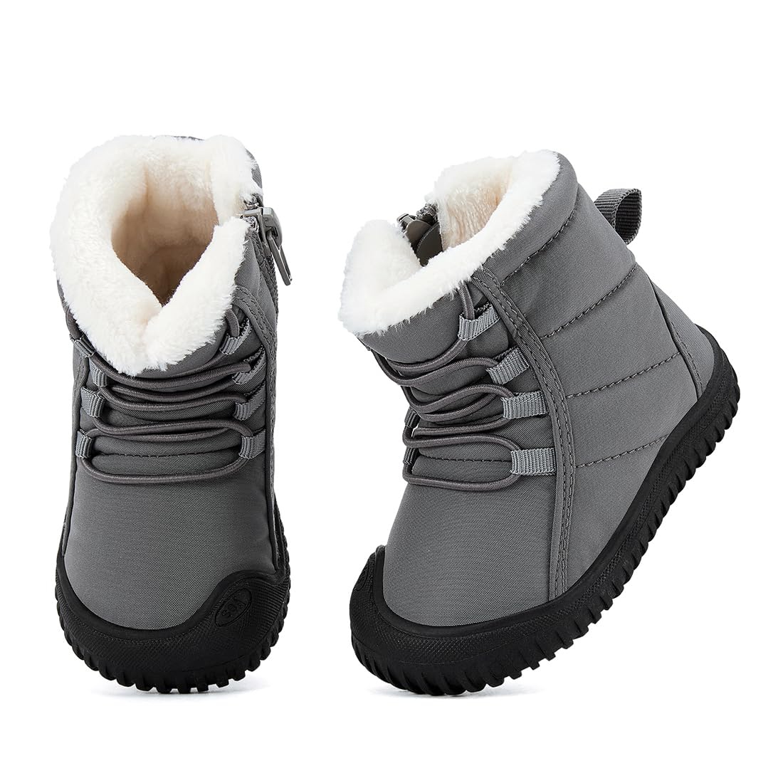 BMCiTYBM Baby Snow Boots Boys Girls Winter Infant Shoes Non Slip 6 9 12 18 24 Months Faux Fur Grey Size 12-18 Months Toddler