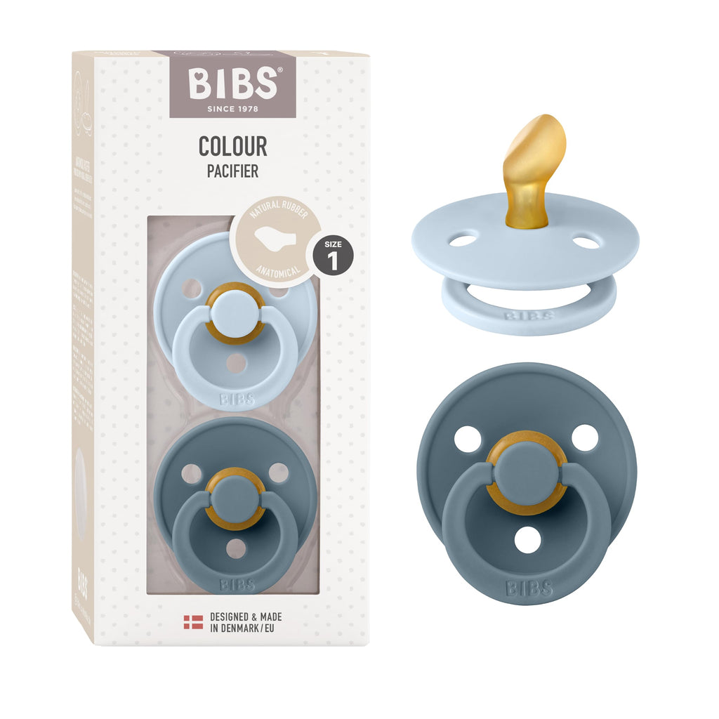 BIBS Pacifiers Colour Collection | Natural Rubber Baby Pacifier | Set of 2 BPA-Free Soothers | Made in Denmark | 18+ Months (Pack of 2) | Sage Night/Cloud Night