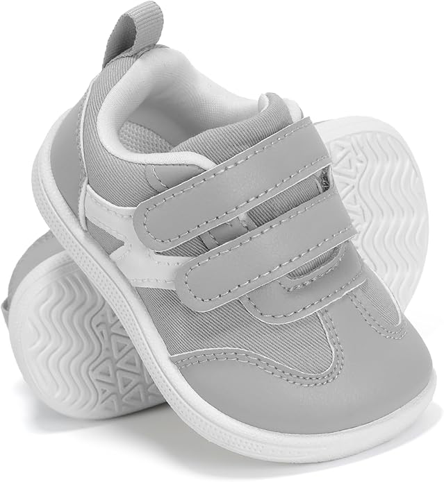 STQ KIDS Toddler Non-Slip Zero Drop First Walking Soft Shoes Grey 5