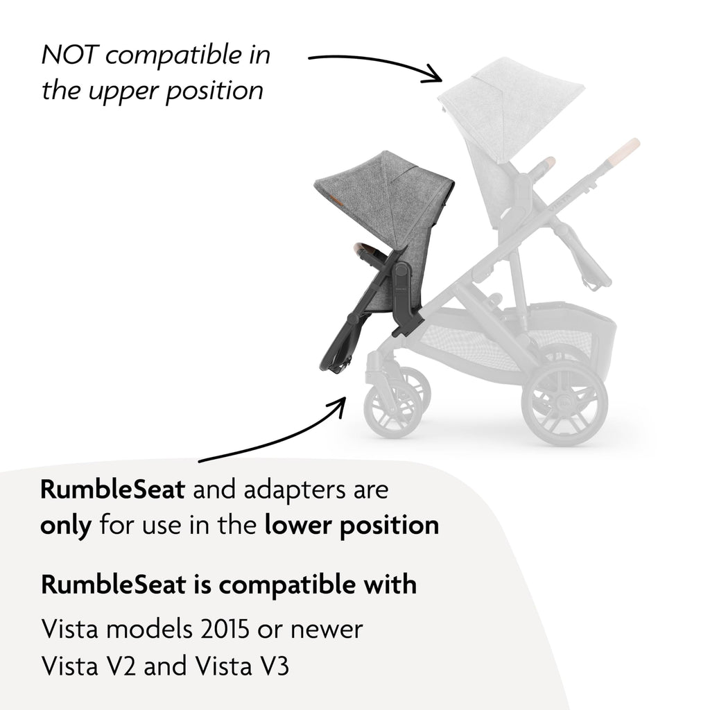 UPPAbaby RumbleSeat V3 Second Lower Seat - Compatible with Vista V2 and Vista V3 - All-Weather Seat + Magnetic Buckle – Adapters Included - Declan (Oat Mélange/Silver Frame/Chestnut Leather)