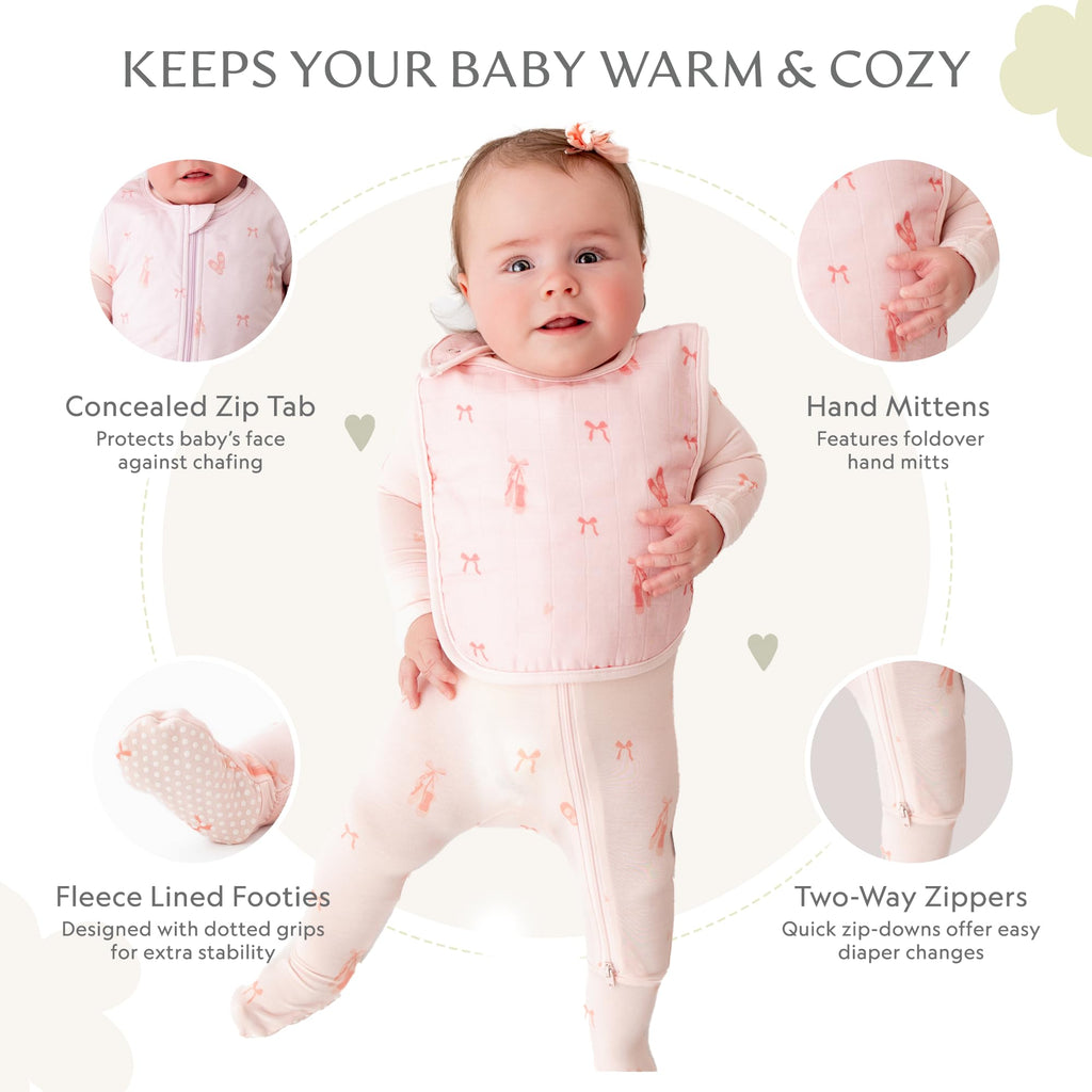 Bamboo Little Soft Baby Footie Pajamas, Baby Clothes, Newborn Sleepers, 95% Viscose and 5% Spandex, Ballerina, 0-3 Months
